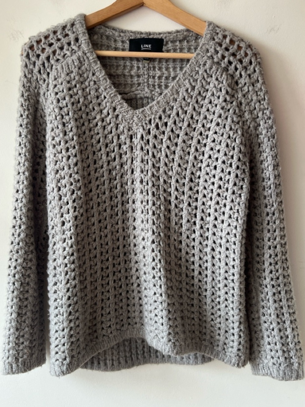 LINE Open-Knit V-Neck Sweater Gray